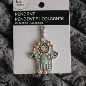 Silver and Multicolor Hamsa Pendant